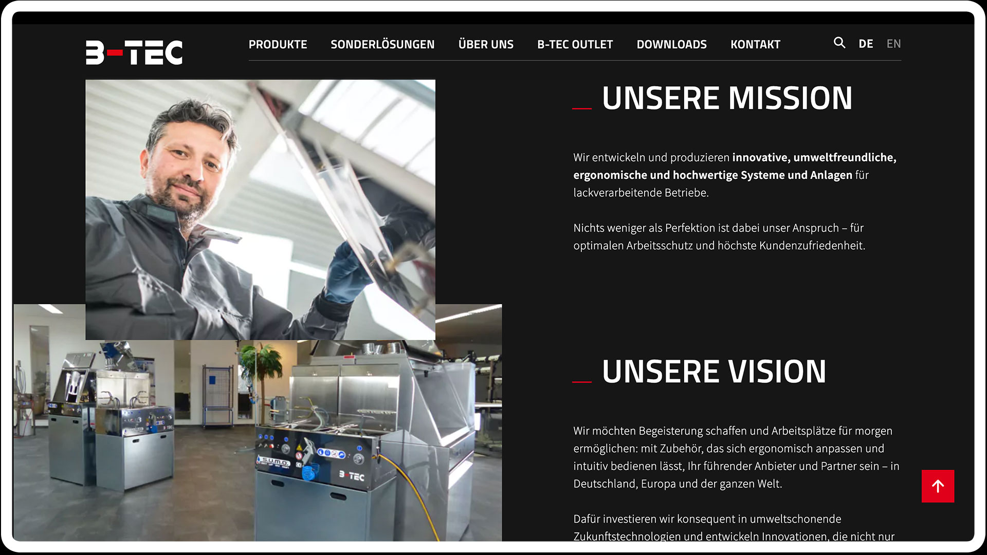 Ausschnitt der Website, Bereich „Unsere Mission, unsere Vision“