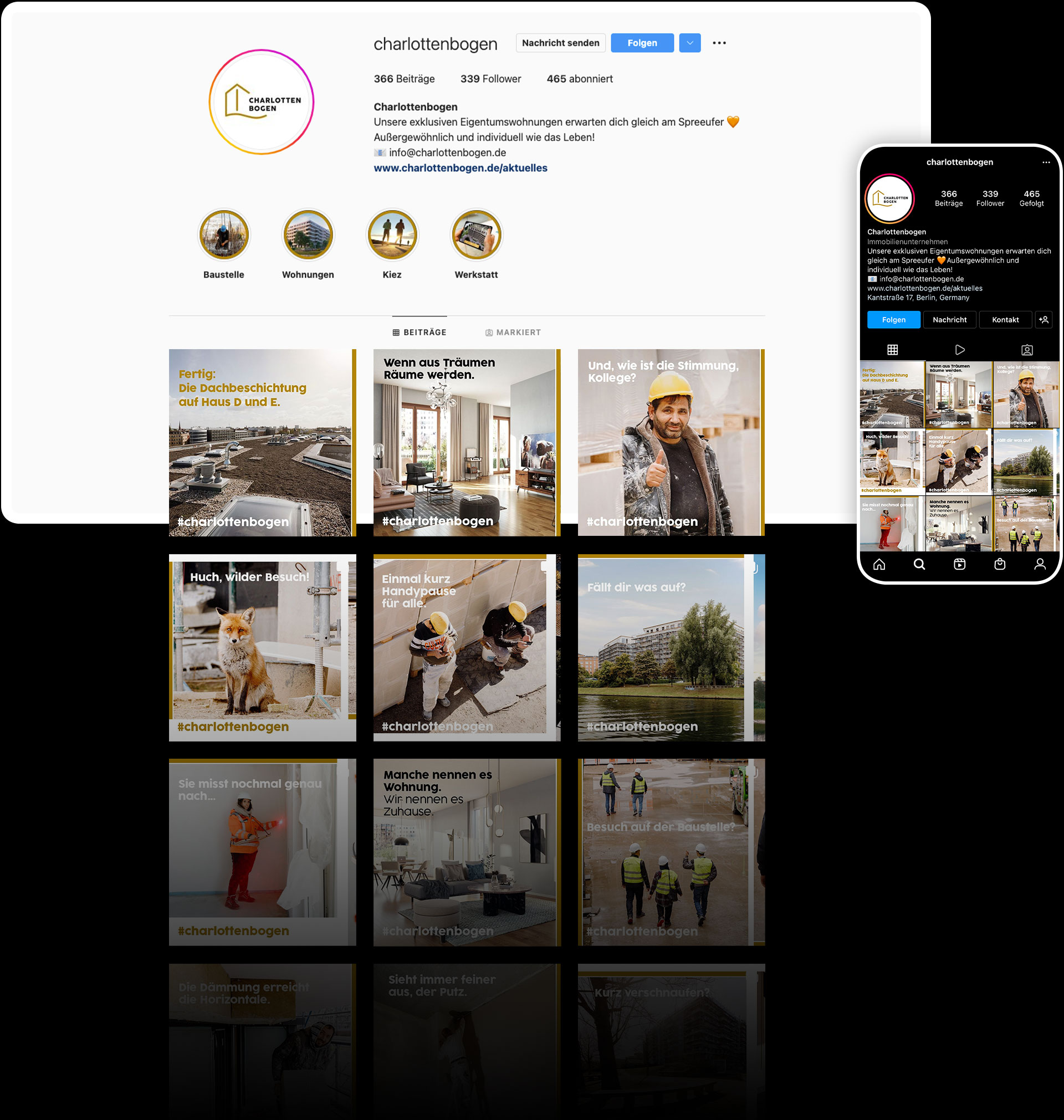 Übersicht des Instagram-Kanals vom
Charlottenbogen