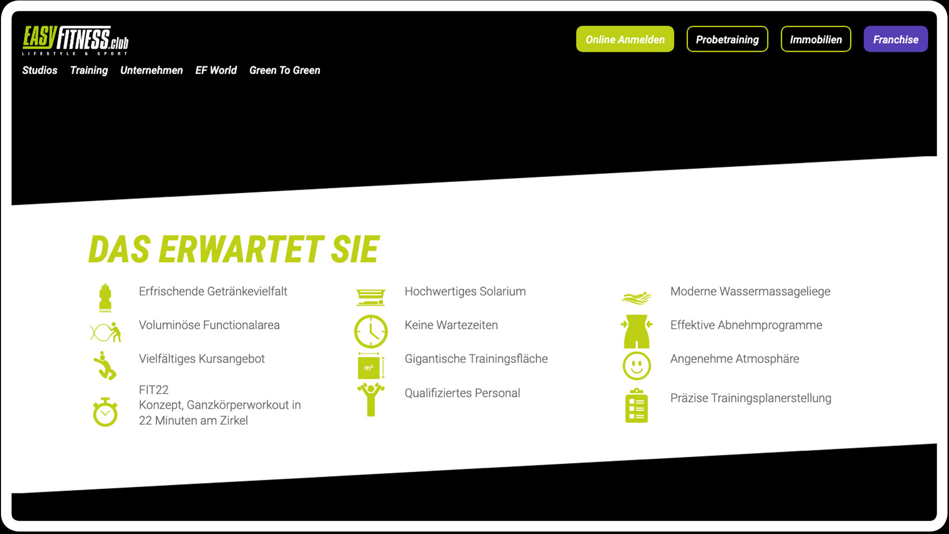 Leistungsübersicht auf der EasyFitness-Website
