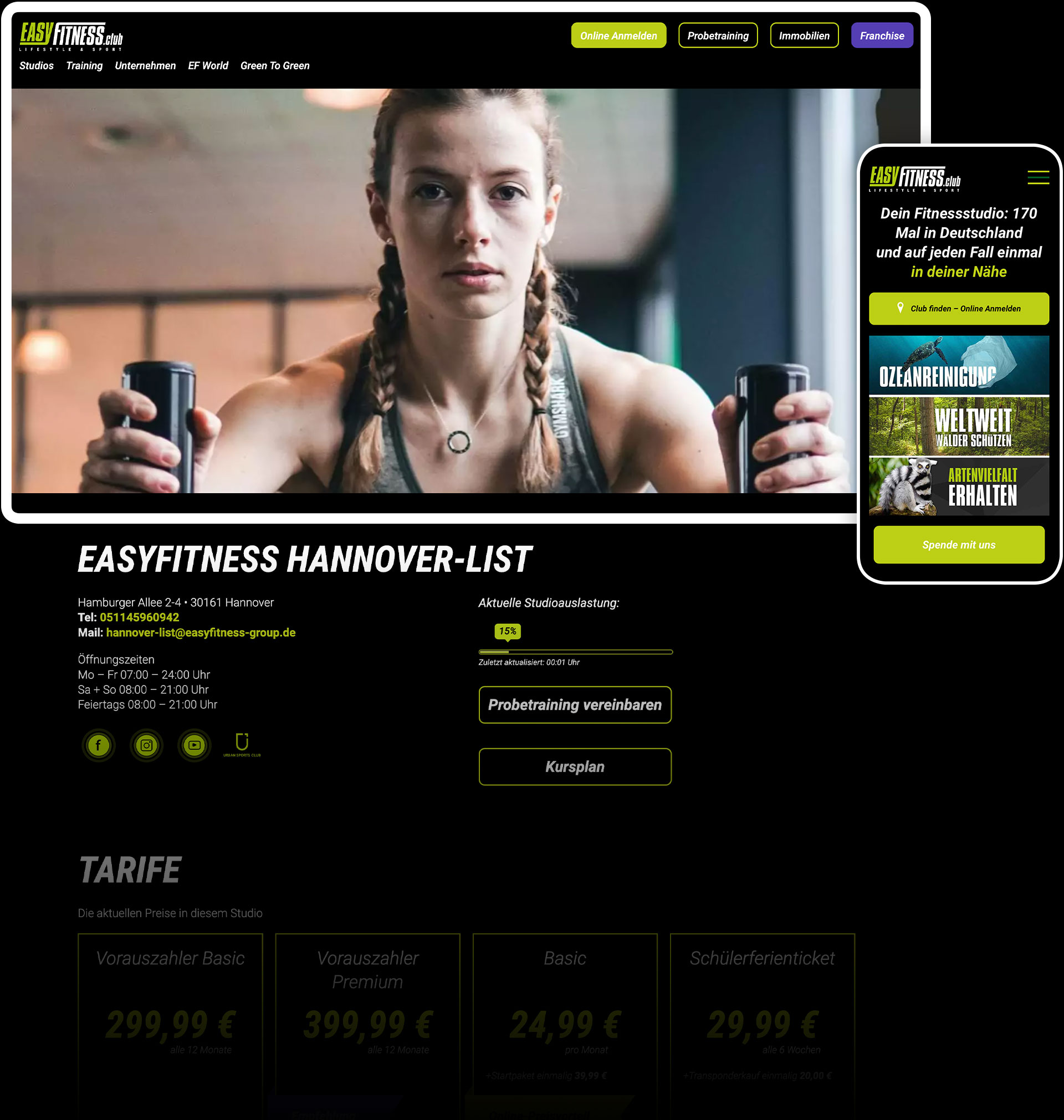 Startseite der EasyFitness-Website auf Desktop und Smartphone