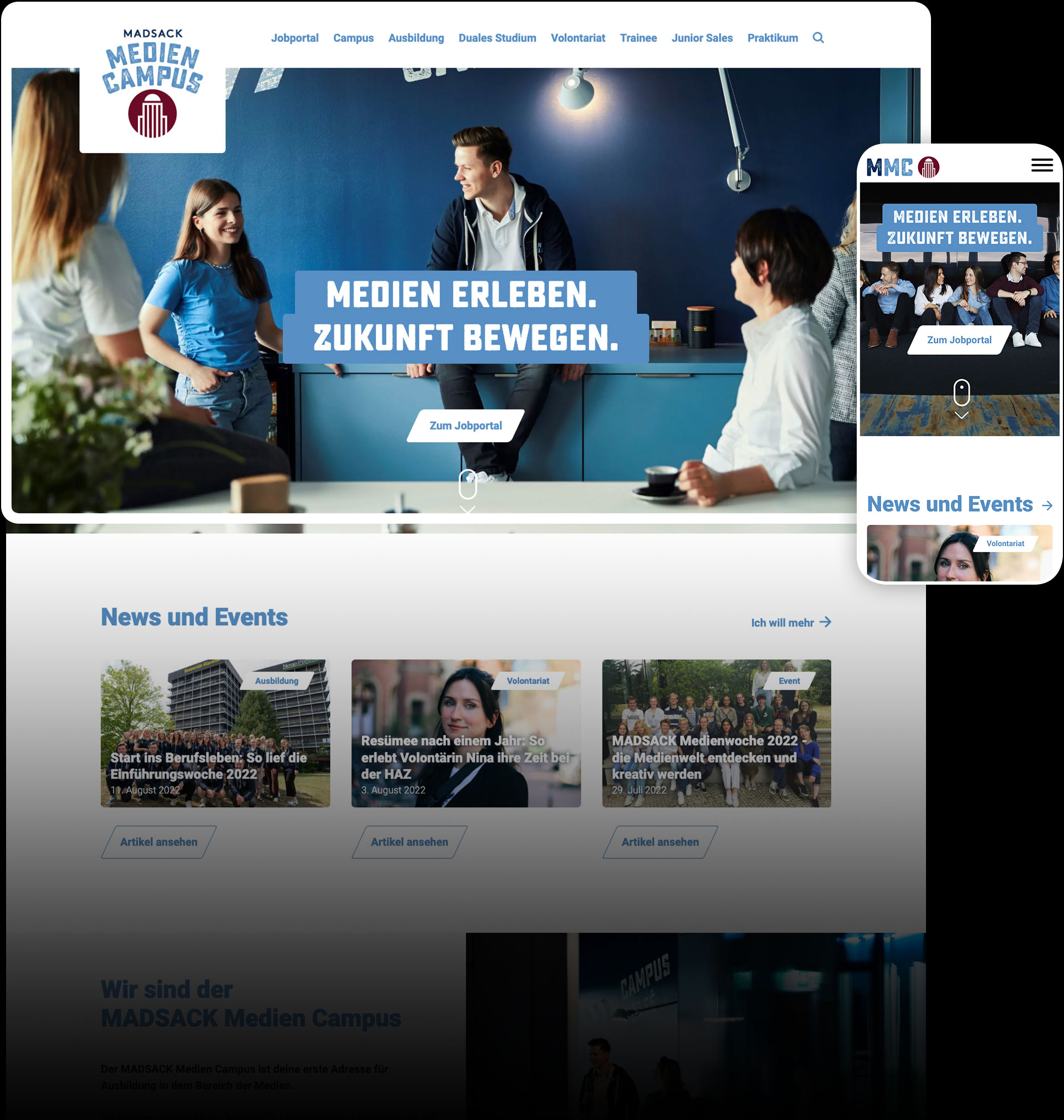 Darstellung der Website des Madsack Medien Campus auf Desktop und Smartphone
