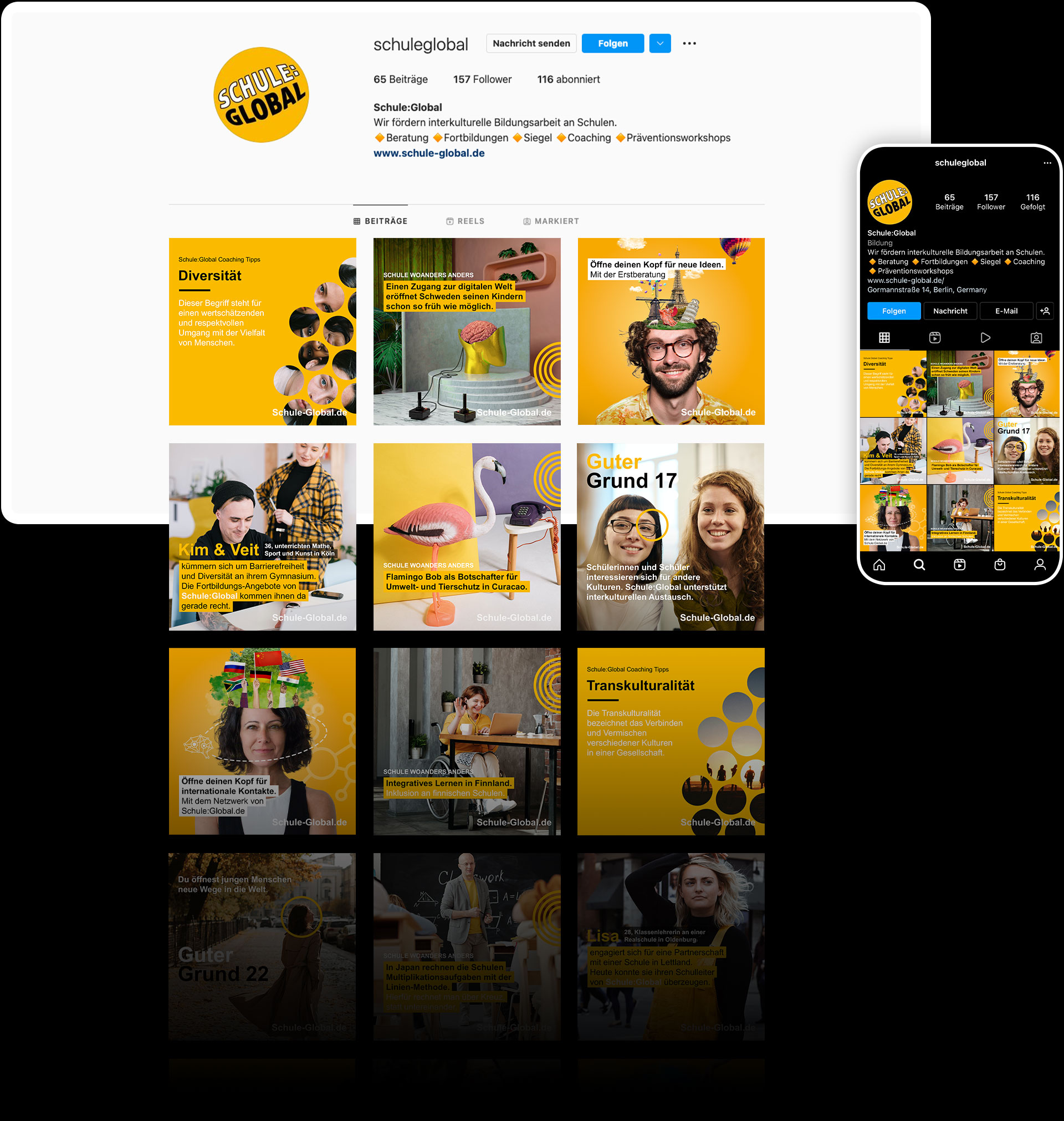 Übersicht des Instagram-Kanals des Programms Schule:Global