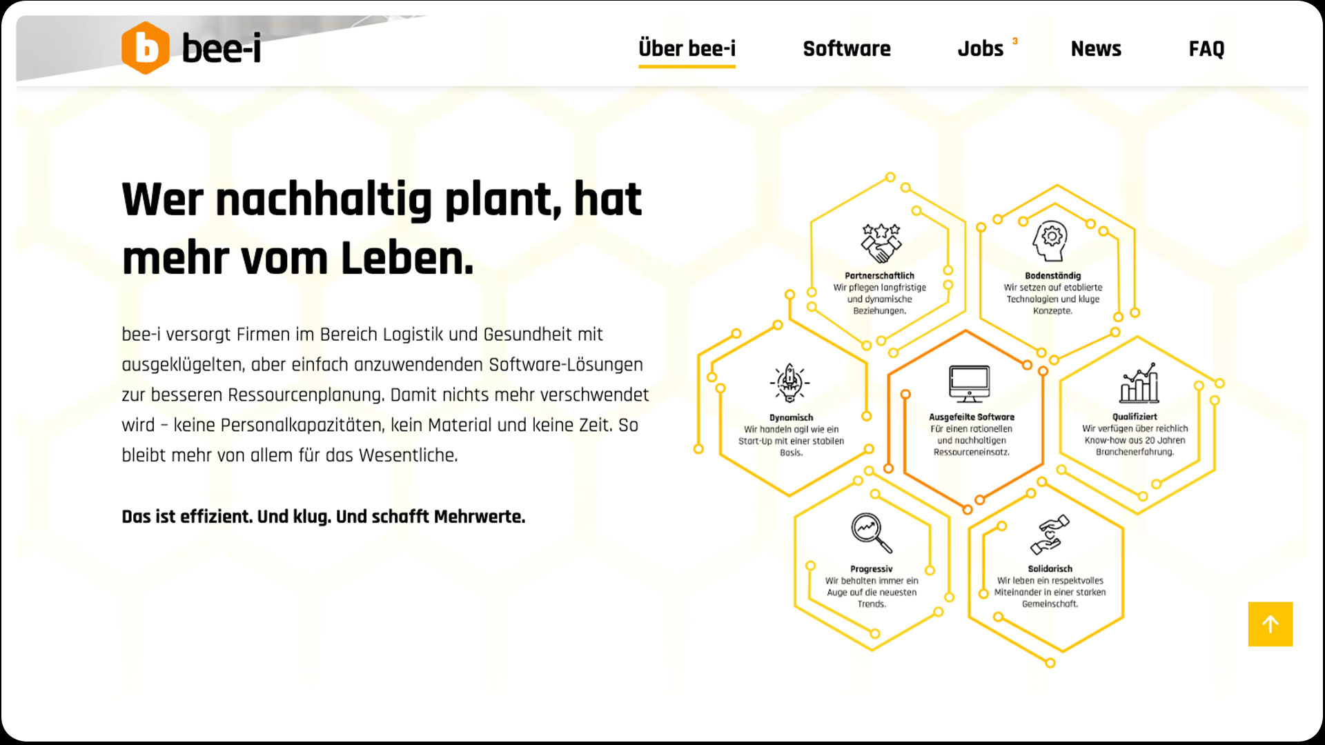 Ausschnitt der Website, Bereich „Über bee-i“
