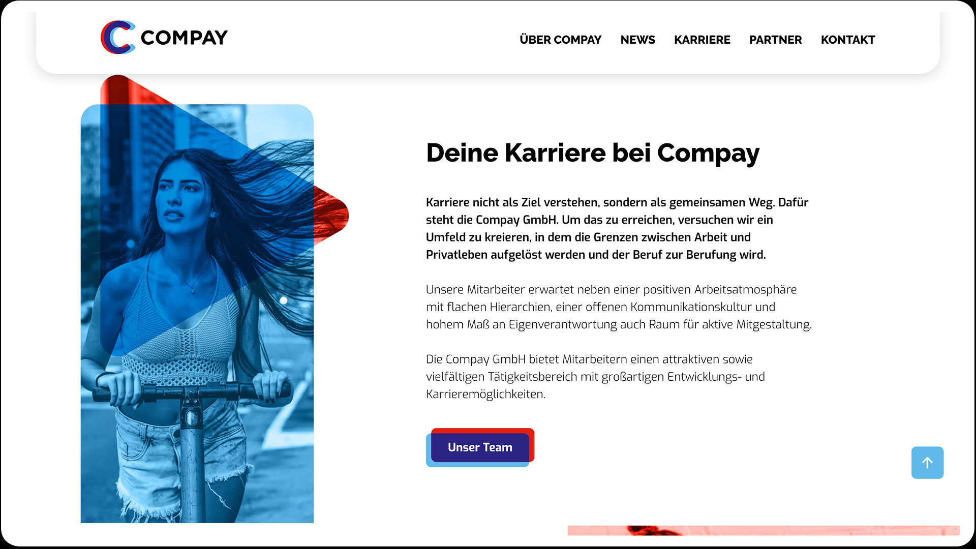 Ausschnitt der Compay-Website, Bereich „Deine Karriere bei Compay“
