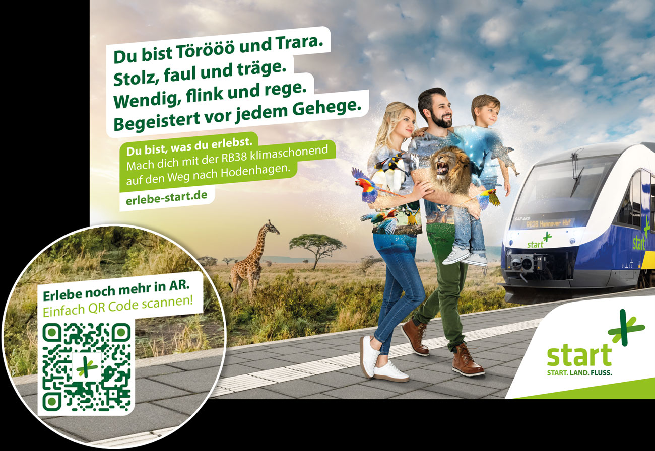 Kampagnen-Motiv zum Thema „Tierpark“ sowie eine Hervorhebung des darauf befindlichen QR-Codes