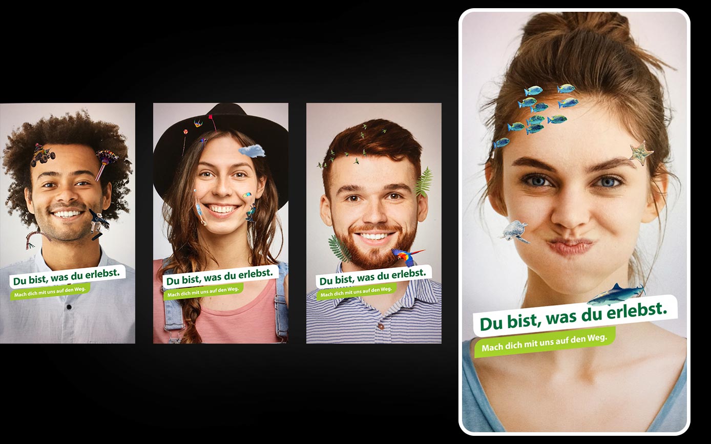 Darstellung der vier verschiedenen Instagram-Filter von Start
